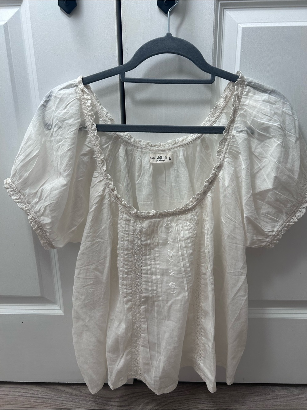 NATURAL LIFE Sweet Nothings Peasant Blouse Cotton Large Puff Sleeve Embroidered - Picture 9 of 13